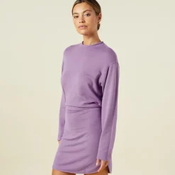 MONROW Supersoft Fleece Sweatshirt Dress ASTERPURPLE Outlet